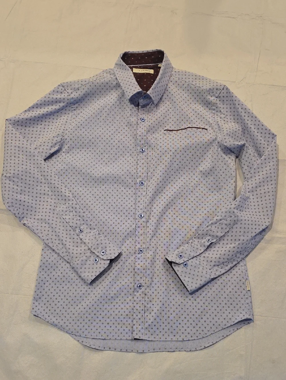 7 Diamonds Lavender Stretch Button-Down with Wine Contrasting Trim Flip Cuffs M - Picture 5 of 9